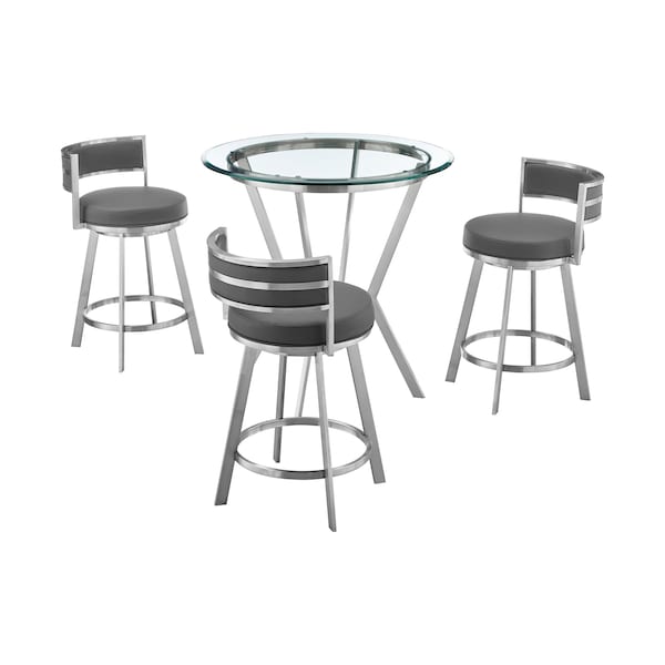 Armen Living Naomi and Roman 4-Piece Counter Height Dining Set in Brushed Stainless Steel and Gray Faux Leather SETNMRMGRBS4 - main